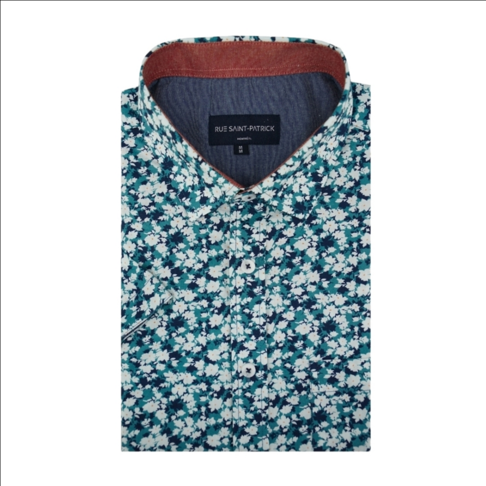 Rue St. Patrick Modena Short Sleeve Shirt in Aqua Blue and White Size S